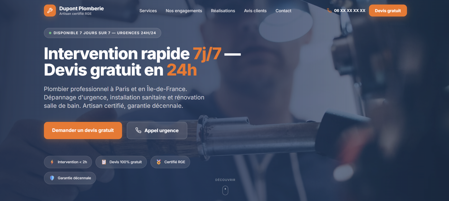 Maquette site internet plomberie — VotreBooster Digital